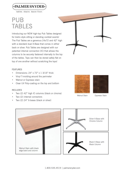 Pub Tables cut sheet